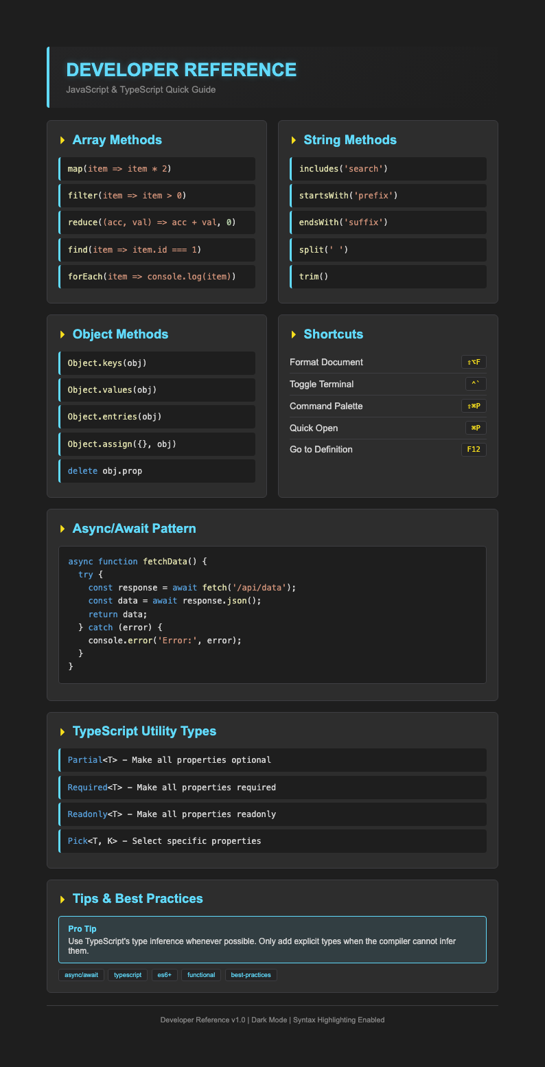 Developer dark quick reference